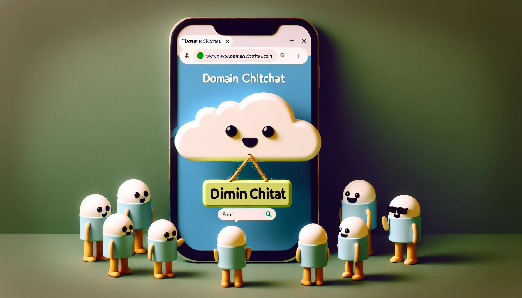 Generate a humorous scene featuring a fictional web hosting app named 'Domain Chitchat'. The app logo consists of a small, chatty cloud holding a domain icon. The cloud is engaged in a amusing conversation with web browsers represented as quirky, anthropomorphized characters, each one displaying a variety of reactions. The scene evokes a light, playful mood, encouraging users to consider web hosting with 'Domain Chitchat'.